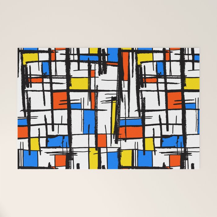 Bauhaus Aesthetic Piet Mondrian De Stijl Inspired Painted Pattern Welcome Mat Gallery Image 1