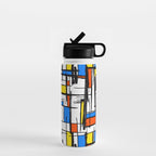 Bauhaus Aesthetic Piet Mondrian De Stijl Inspired Painted Pattern Water Bottle Gallery Image 1