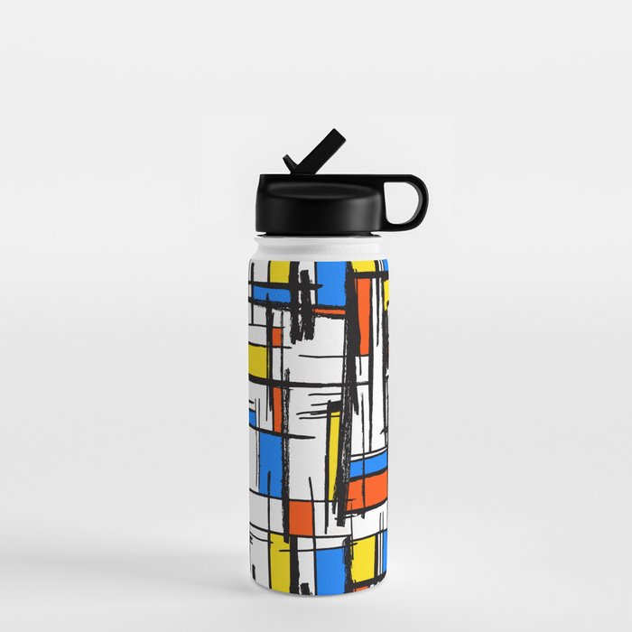 Bauhaus Aesthetic Piet Mondrian De Stijl Inspired Painted Pattern Water Bottle Gallery Image 1