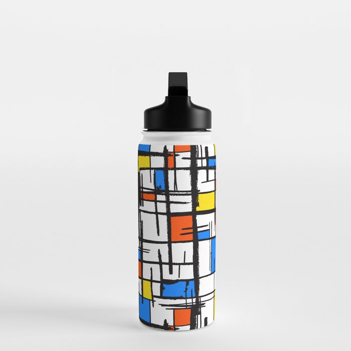 Bauhaus Aesthetic Piet Mondrian De Stijl Inspired Painted Pattern Water Bottle Gallery Image 3