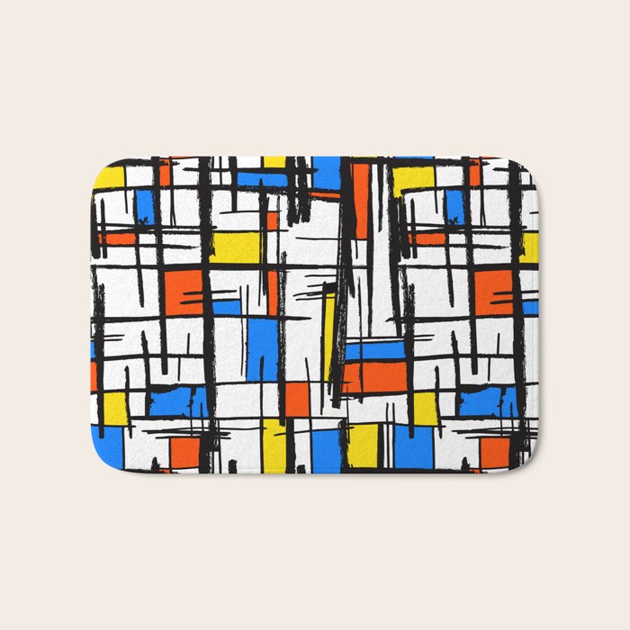 Bauhaus Aesthetic Piet Mondrian De Stijl Inspired Painted Pattern Bath Mat Gallery Image 1