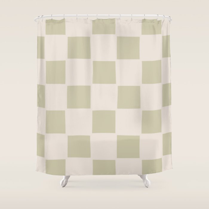 Playful check in olive green Shower Curtain Gallery Image 1