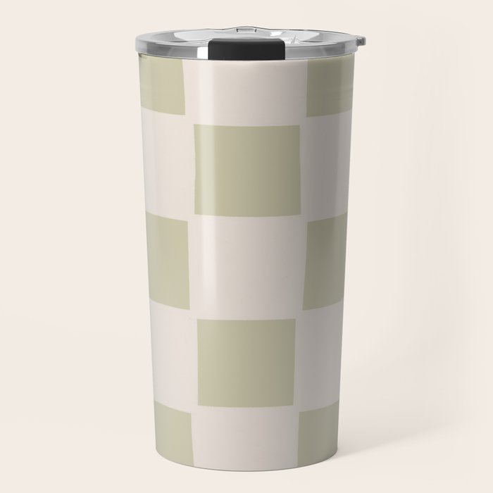Playful check in olive green Travel Mug Gallery Image 1