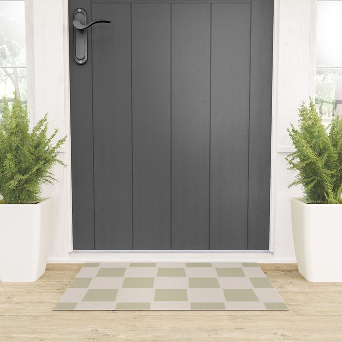 Playful check in olive green Welcome Mat Gallery Image 3