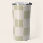 Playful check in olive green Travel Mug Gallery Image 2