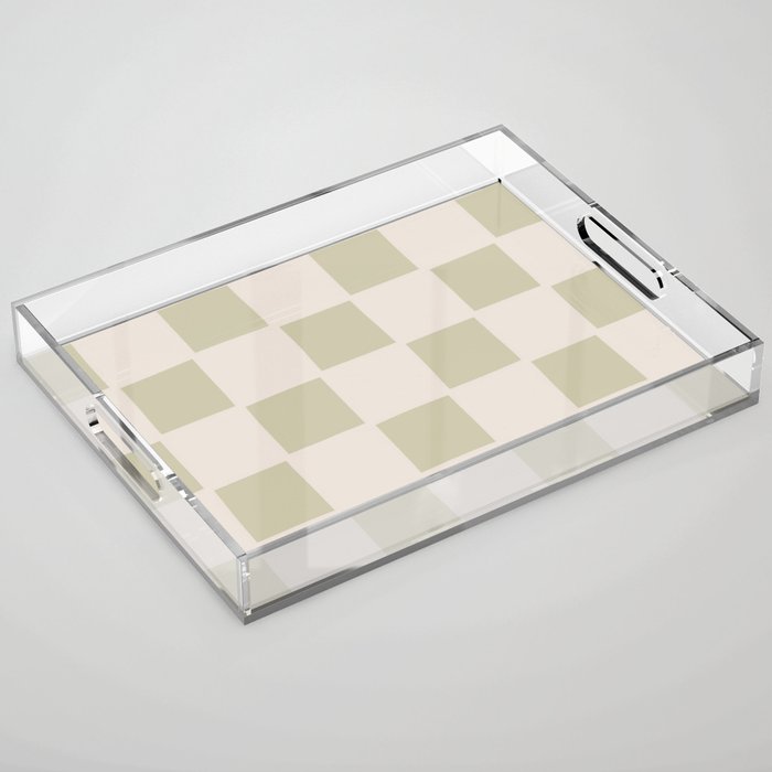 Playful check in olive green Acrylic Tray Gallery Image 1