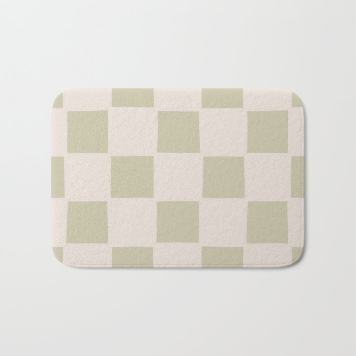Playful check in olive green Bath Mat Gallery Image 1
