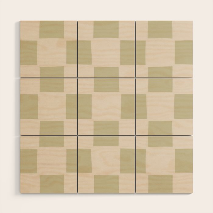 Playful check in olive green Wood Wall Art Gallery Image 1