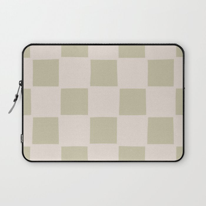 Playful check in olive green Laptop Sleeve Gallery Image 1