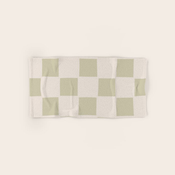 Playful check in olive green Bath Towel Gallery Image 1