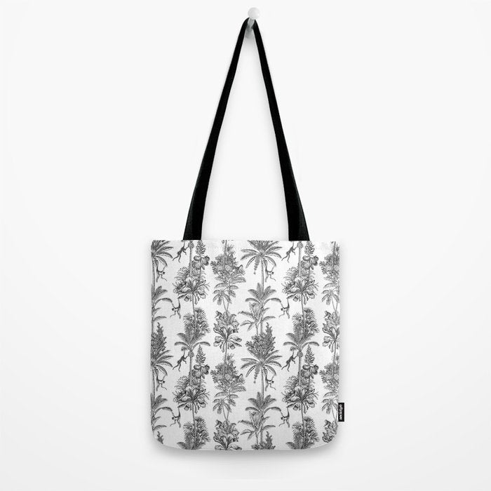 Toile de Jouy Exotic Jungle Monkeys Black & White Tote Bag Gallery Image 2