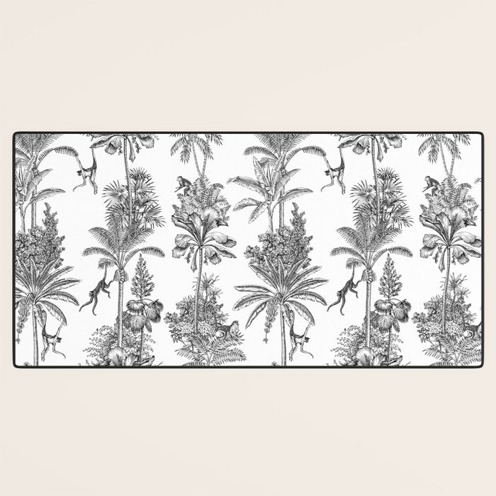 Toile de Jouy Exotic Jungle Monkeys Black & White Desk Mat Gallery Image 3