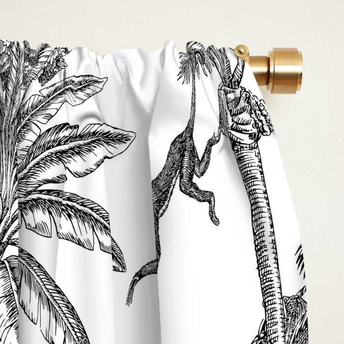 Toile de Jouy Exotic Jungle Monkeys Black & White Window Curtain Gallery Image 2