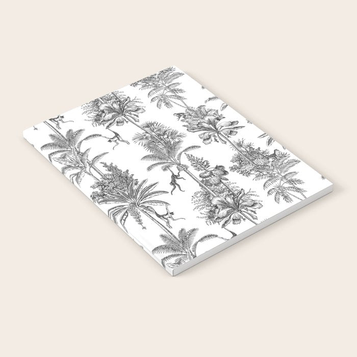 Toile de Jouy Exotic Jungle Monkeys Black & White Notebook Gallery Image 1