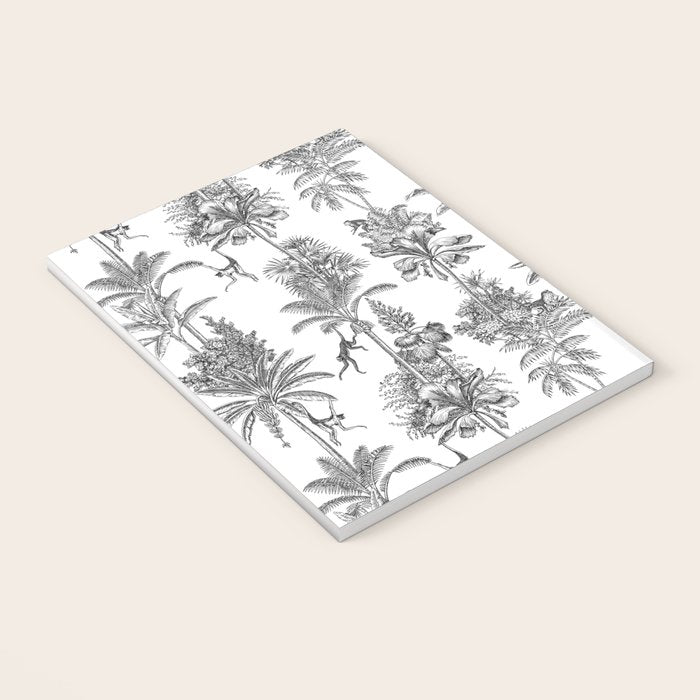 Toile de Jouy Exotic Jungle Monkeys Black & White Notebook Gallery Image 3