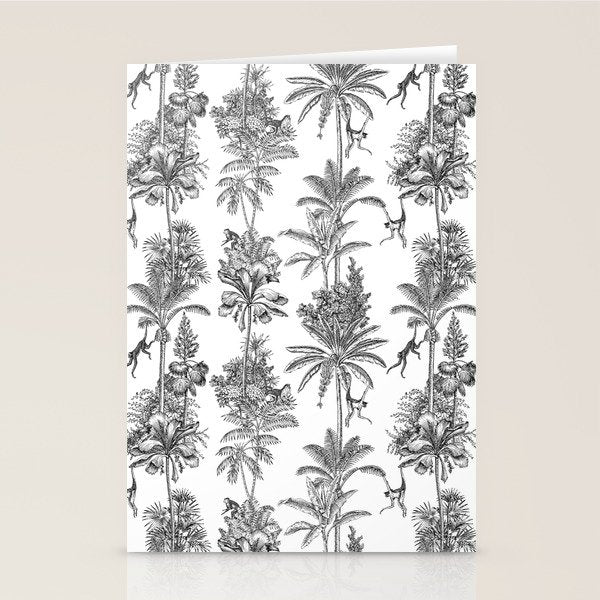 Toile de Jouy Exotic Jungle Monkeys Black & White Stationery Card Gallery Image 1