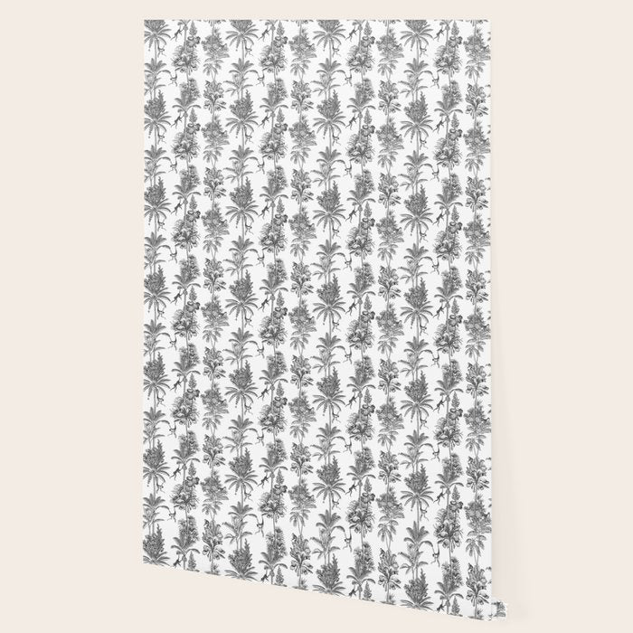 Toile de Jouy Exotic Jungle Monkeys Black & White Wallpaper Gallery Image 2