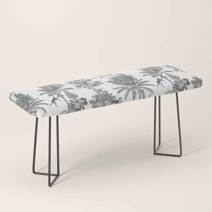 Toile de Jouy Exotic Jungle Monkeys Black & White Bench Gallery Image 1