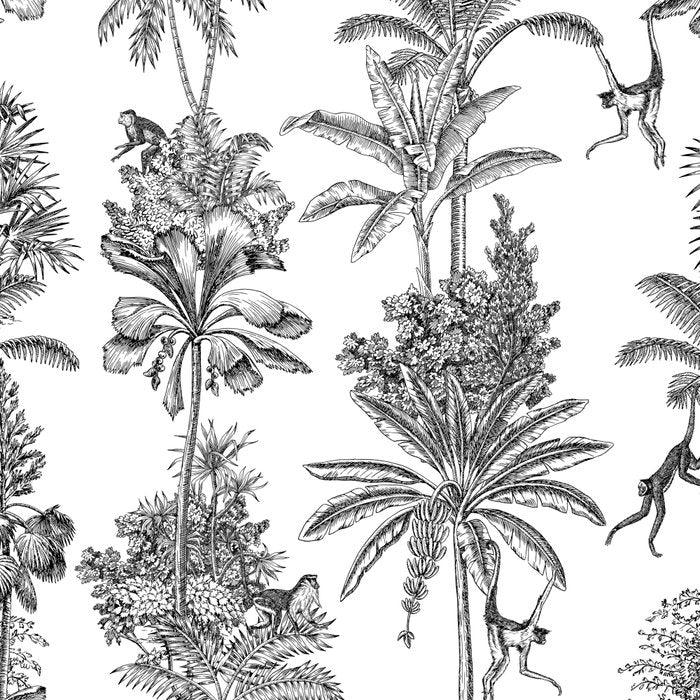 Toile de Jouy Exotic Jungle Monkeys Black & White Coffee Mug Gallery Image 2