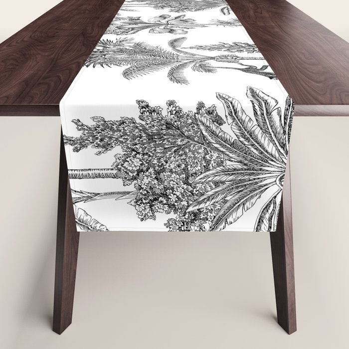 Toile de Jouy Exotic Jungle Monkeys Black & White Table Runner Gallery Image 1