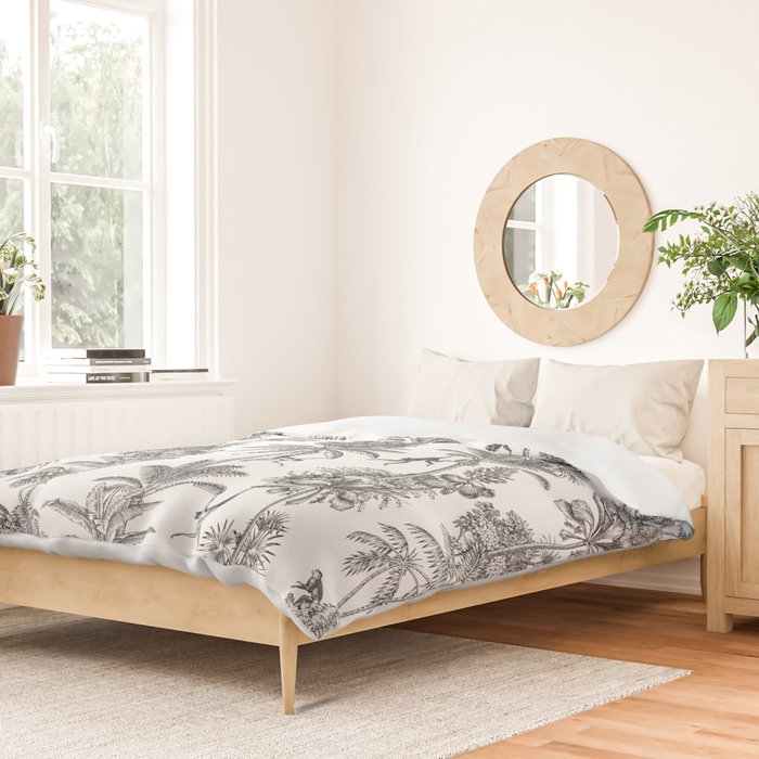 Toile de Jouy Exotic Jungle Monkeys Black & White Duvet Cover Gallery Image 2