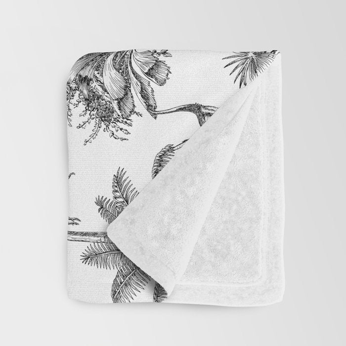 Toile de Jouy Exotic Jungle Monkeys Black & White Throw Blanket Gallery Image 3