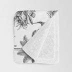 Toile de Jouy Exotic Jungle Monkeys Black & White Throw Blanket Gallery Image 3