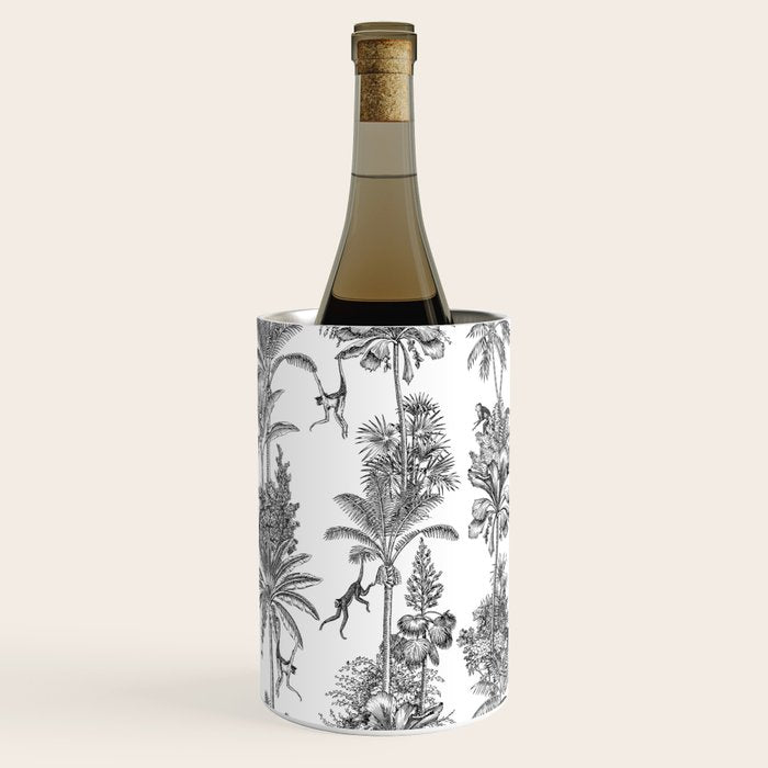 Toile de Jouy Exotic Jungle Monkeys Black & White Wine Chiller Gallery Image 3