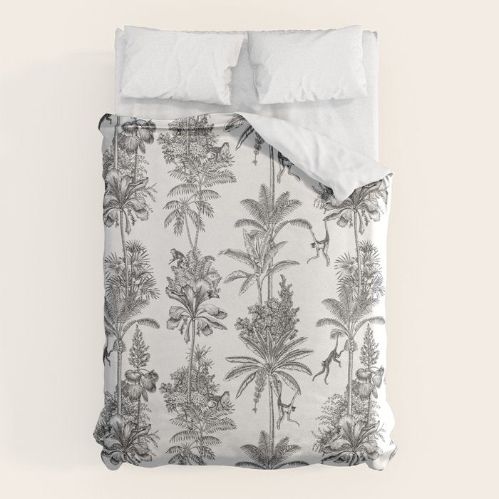 Toile de Jouy Exotic Jungle Monkeys Black & White Duvet Cover Gallery Image 6