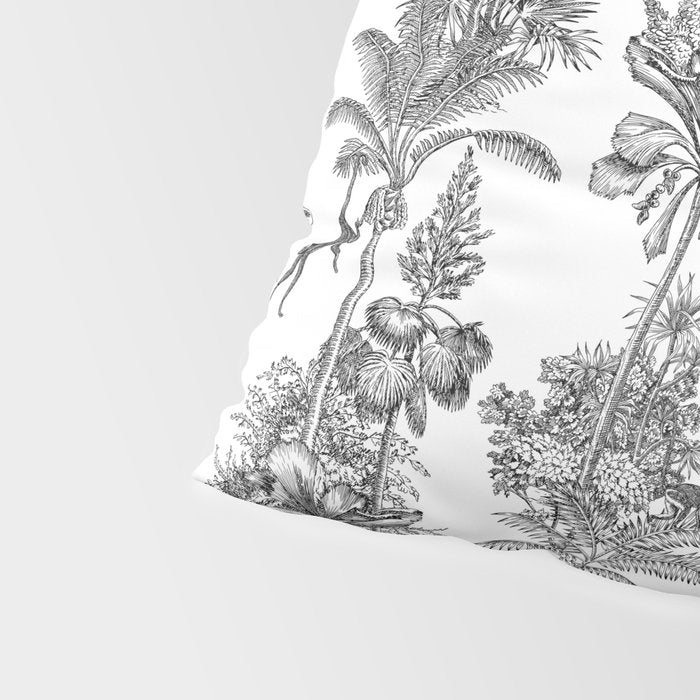 Toile de Jouy Exotic Jungle Monkeys Black & White Pillow Sham Gallery Image 4