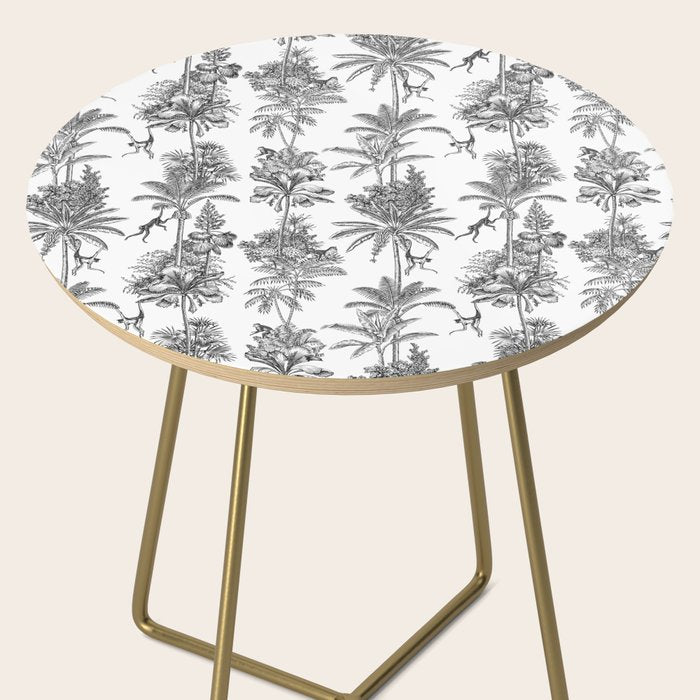 Toile de Jouy Exotic Jungle Monkeys Black & White Side Table Gallery Image 2