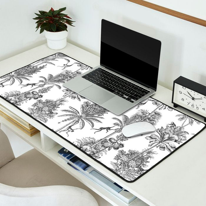 Toile de Jouy Exotic Jungle Monkeys Black & White Desk Mat Gallery Image 2