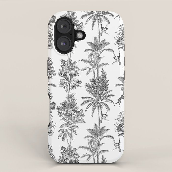 Toile de Jouy Exotic Jungle Monkeys Black & White iPhone Case Gallery Image 1