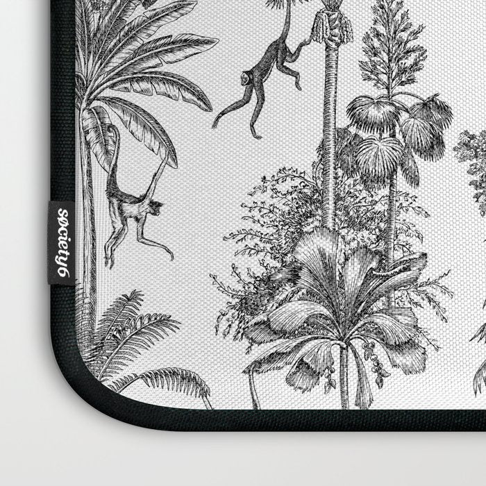 Toile de Jouy Exotic Jungle Monkeys Black & White Laptop Sleeve Gallery Image 3