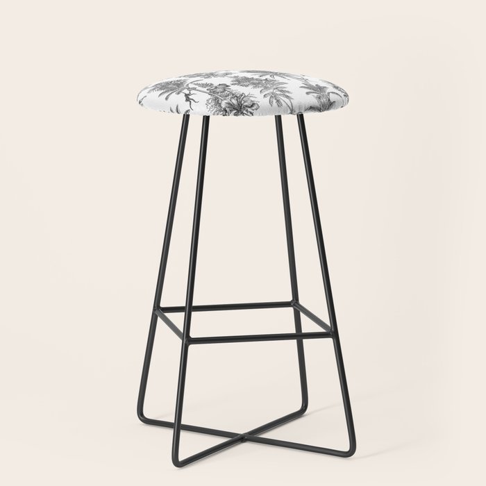 Toile de Jouy Exotic Jungle Monkeys Black & White Stool Gallery Image 1