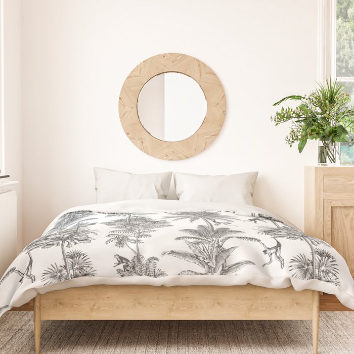 Toile de Jouy Exotic Jungle Monkeys Black & White Duvet Cover Gallery Image 3