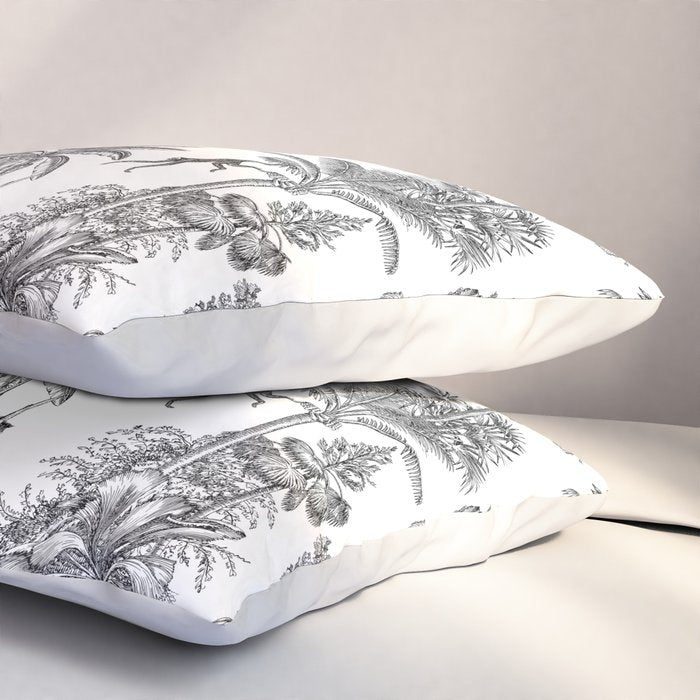 Toile de Jouy Exotic Jungle Monkeys Black & White Pillow Sham Gallery Image 3