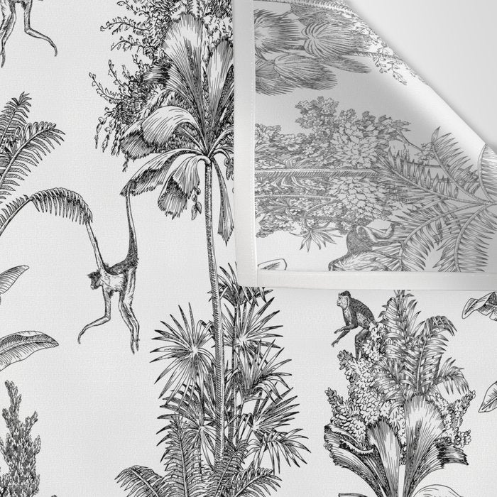 Toile de Jouy Exotic Jungle Monkeys Black & White Wall Tapestry Gallery Image 3