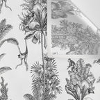 Toile de Jouy Exotic Jungle Monkeys Black & White Wall Tapestry Gallery Image 3