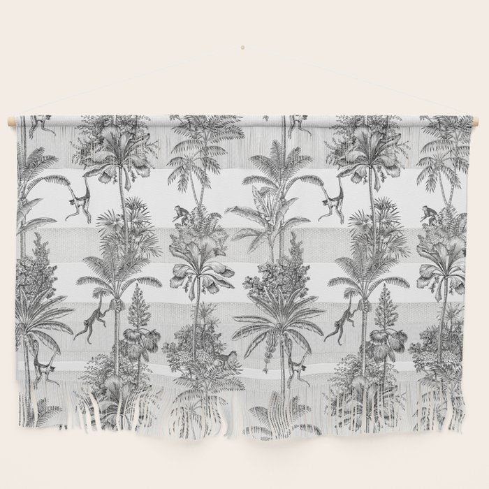 Toile de Jouy Exotic Jungle Monkeys Black & White Wall Hanging Gallery Image 1