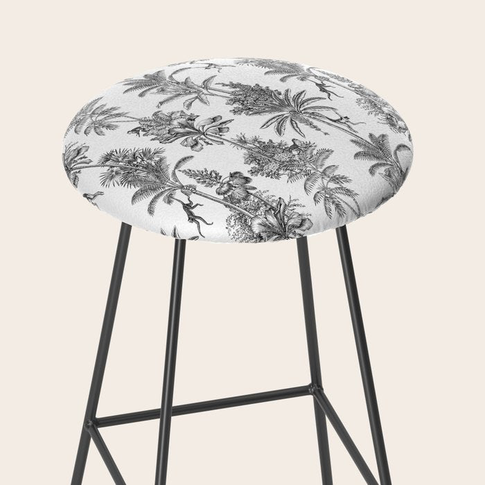 Toile de Jouy Exotic Jungle Monkeys Black & White Stool Gallery Image 2