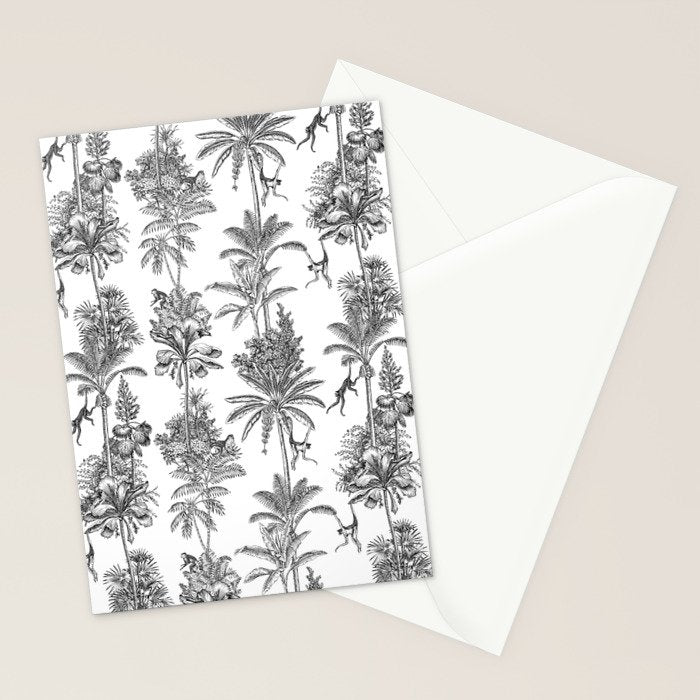 Toile de Jouy Exotic Jungle Monkeys Black & White Stationery Card Gallery Image 2