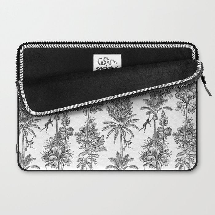 Toile de Jouy Exotic Jungle Monkeys Black & White Laptop Sleeve Gallery Image 2