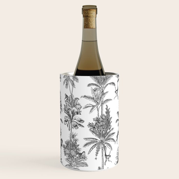 Toile de Jouy Exotic Jungle Monkeys Black & White Wine Chiller Gallery Image 1