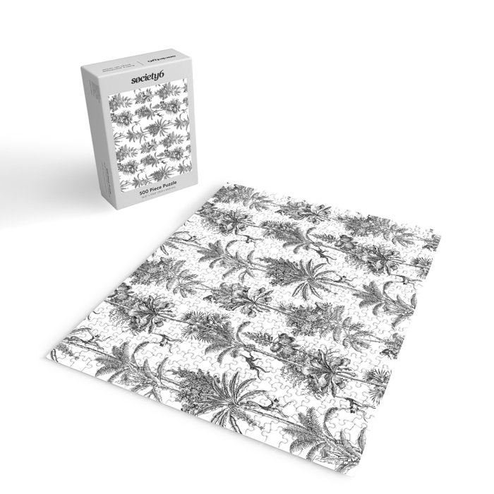 Toile de Jouy Exotic Jungle Monkeys Black & White Jigsaw Puzzle Gallery Image 2