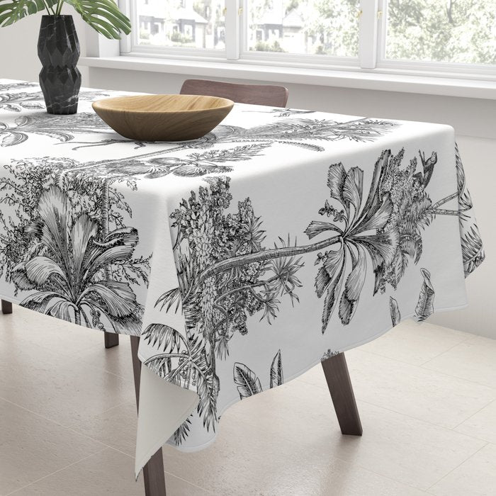 Toile de Jouy Exotic Jungle Monkeys Black & White Tablecloth Gallery Image 3