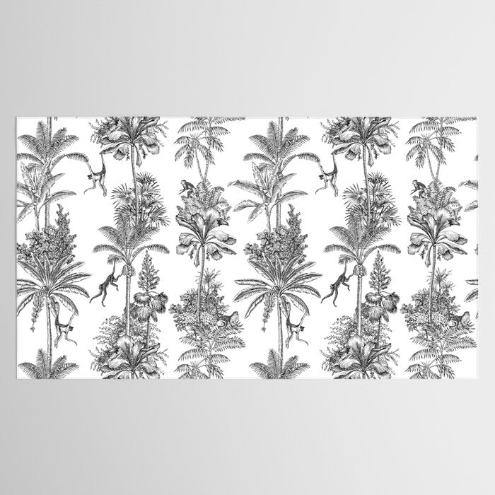 Toile de Jouy Exotic Jungle Monkeys Black & White Tablecloth Gallery Image 2