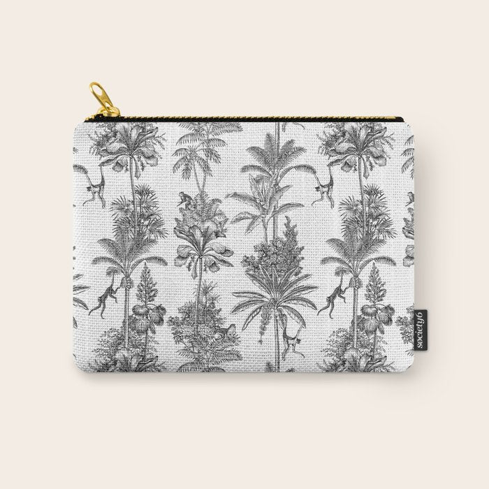 Toile de Jouy Exotic Jungle Monkeys Black & White Carry All Pouch Gallery Image 1