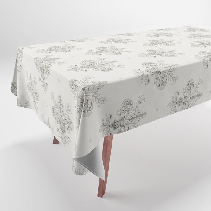 Fleur De Lis In Cool Neutral Grey Tablecloth Gallery Image 1