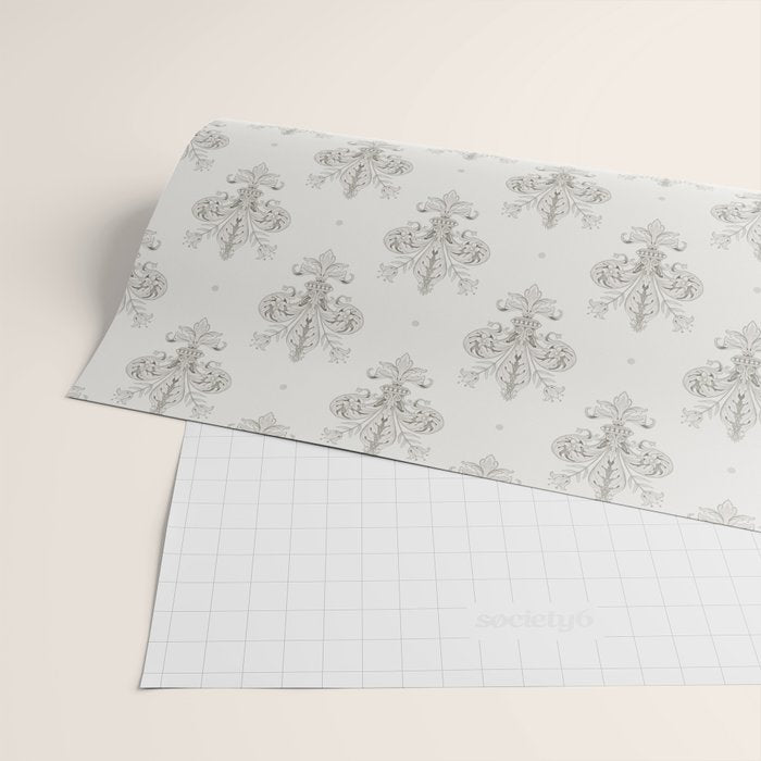 Fleur De Lis In Cool Neutral Grey Wrapping Paper Gallery Image 2